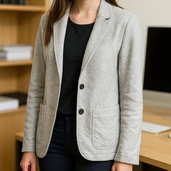 Faherty‎ Inlet Knit Blazer Woman's Large Heather Gray Sport Coat 2 Button Cotton - Picture 1 of 6